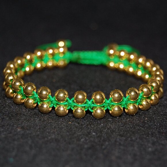 Golden Double Bead Bracelet,Drawstring Threat Bracelet,Golden Bracelet - Picture 1 of 2